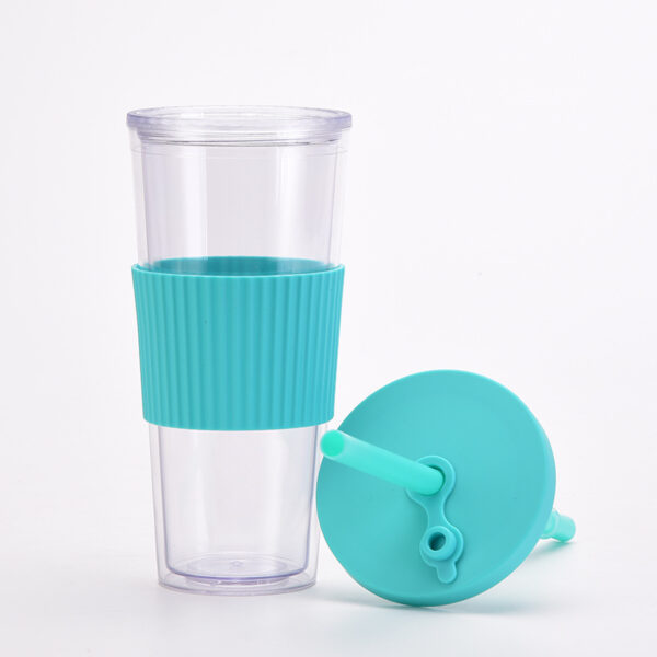 Double Plastic Bottle with Straw Cup Holder 24oz