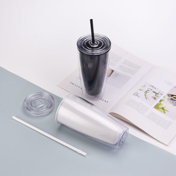 New Double Layer Plastic Straw Bottle 25oz