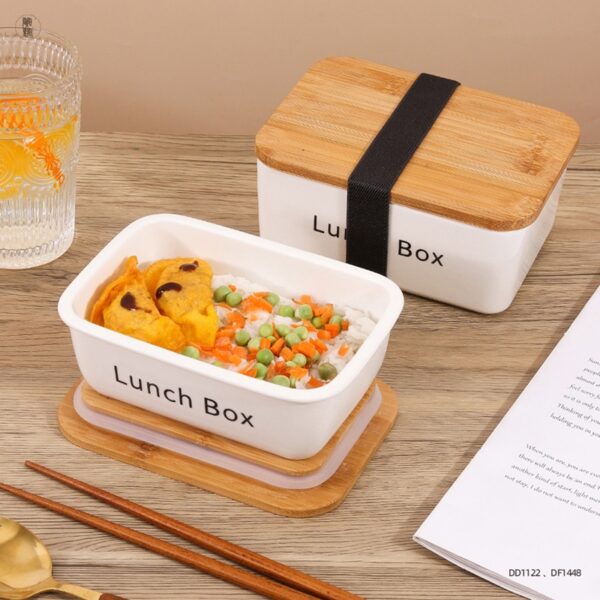 Simple Ceramic Lunch Box with Wooden Lid