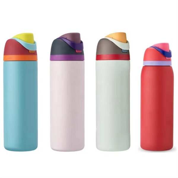 Flip-Top Insulated Bottle with Straw-16oz