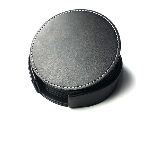 Leather Round Coaster Gift Set