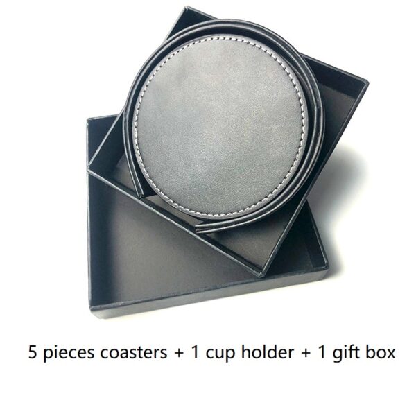 Leather Round Coaster Gift Set