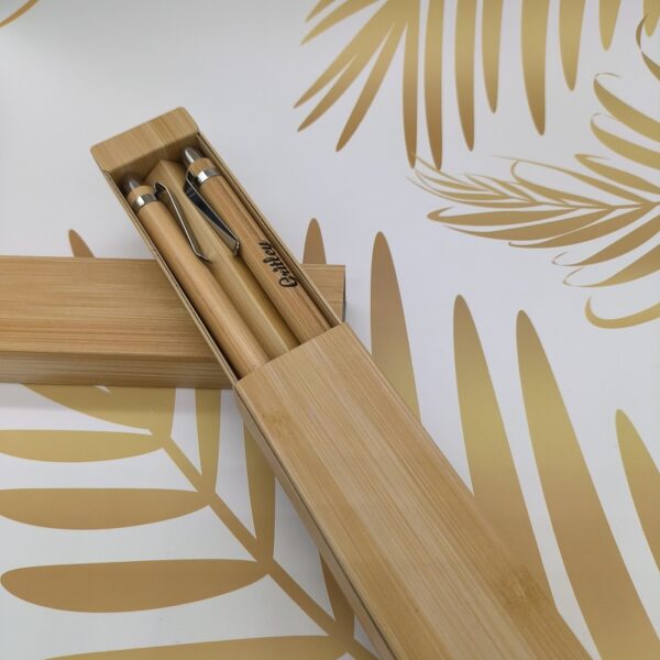 Eco-Friendly Bamboo Ballpoint Pen with Stylus Set