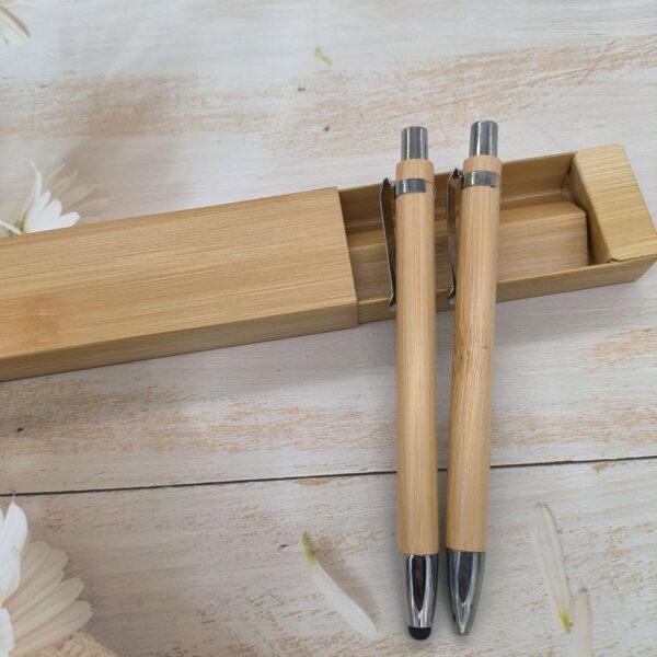 Eco-Friendly Bamboo Ballpoint Pen with Stylus Set