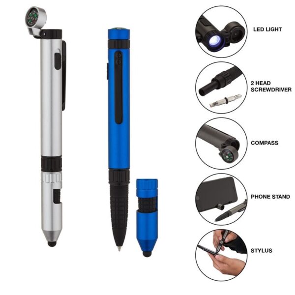 Compass Led Stylus Screwdriver Ballpoint Pen-6 IN 1