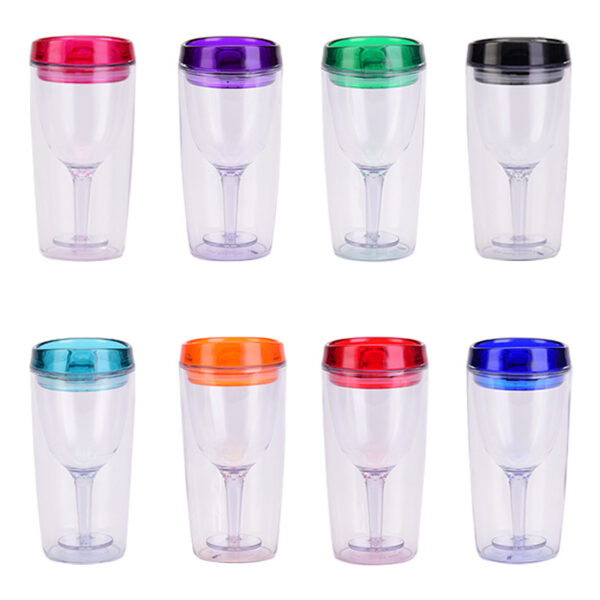 Double-layer 10oz Transparent Plastic Wine Tumbler with Custom Logo