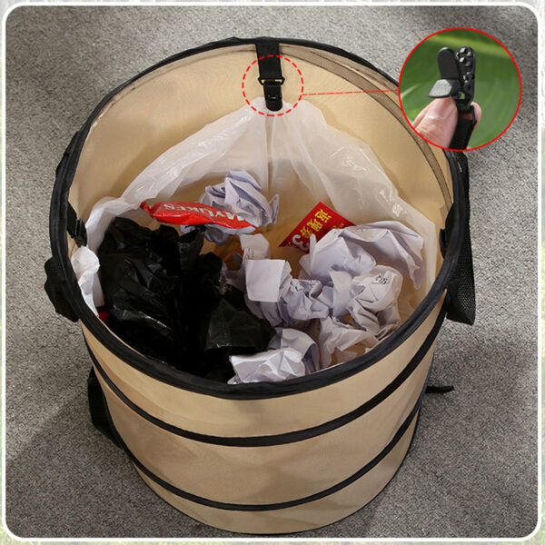 Collapsible Portable Nylon Trash Can with Clips