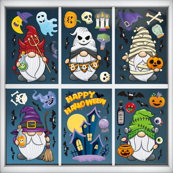 Halloween Cartoon-Style Wizard Ghost Static Window Clings