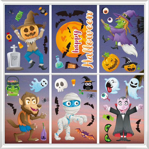 Halloween Cartoon-Style Wizard Ghost Static Window Clings