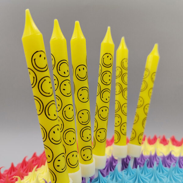 Smiley Face Print Yellow Birthday Candle