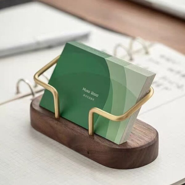 Creative Black Walnut Wood Base Business Card Holder with Metal Stand