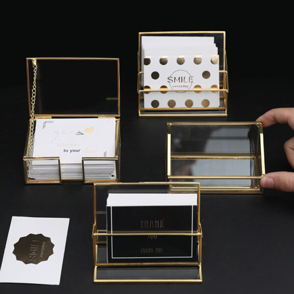 Transparent Business Card Holder with Brass Frame