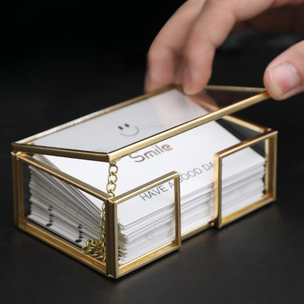 Transparent Business Card Storage Box with Brass Frame