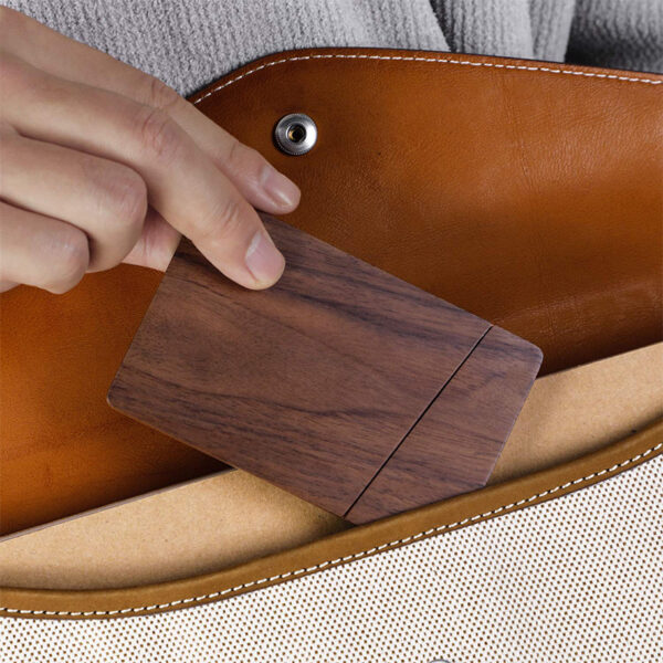 Wooden Portable Magnetic Business Card Holder Case