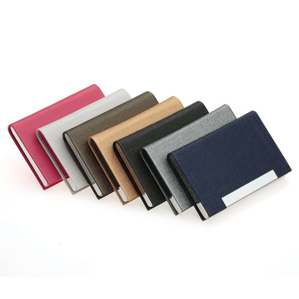 PU Leather and Stainless Steel Portable Business Card Holder