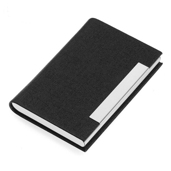 PU Leather and Stainless Steel Portable Business Card Holder