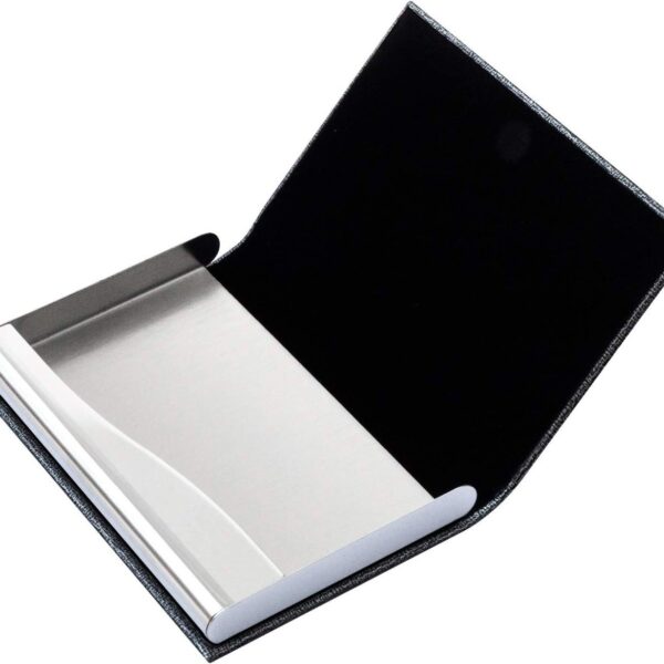 PU Leather and Stainless Steel Portable Business Card Holder