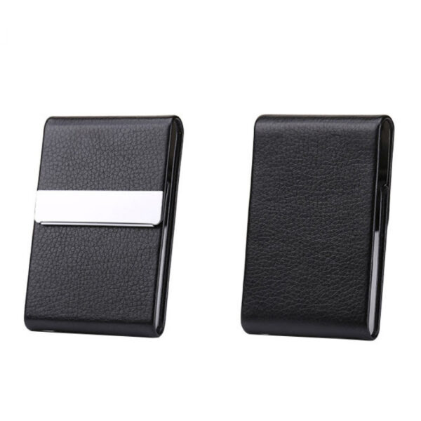 PU Leather and Stainless Steel Magnetic Portable Business Card Holder