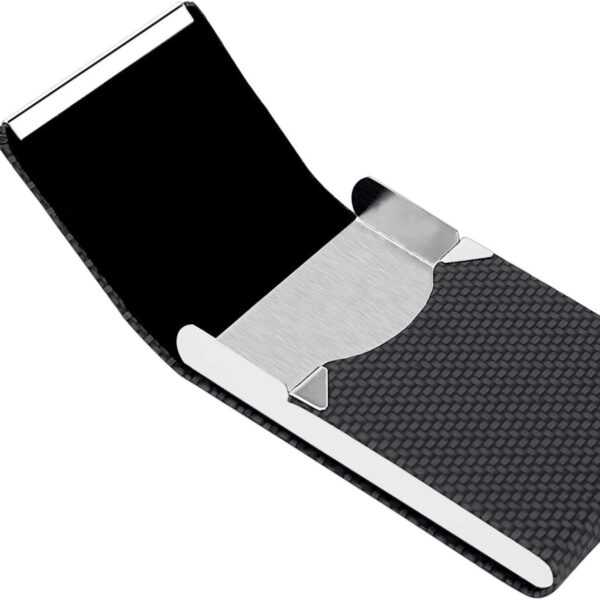 PU Leather and Stainless Steel Magnetic Portable Business Card Holder