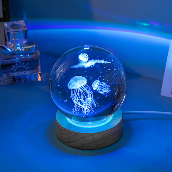 3D Engraved Jellyfish Crystal Ball Night Light