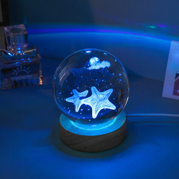 3D Engraved Starfish Crystal Ball Night Light