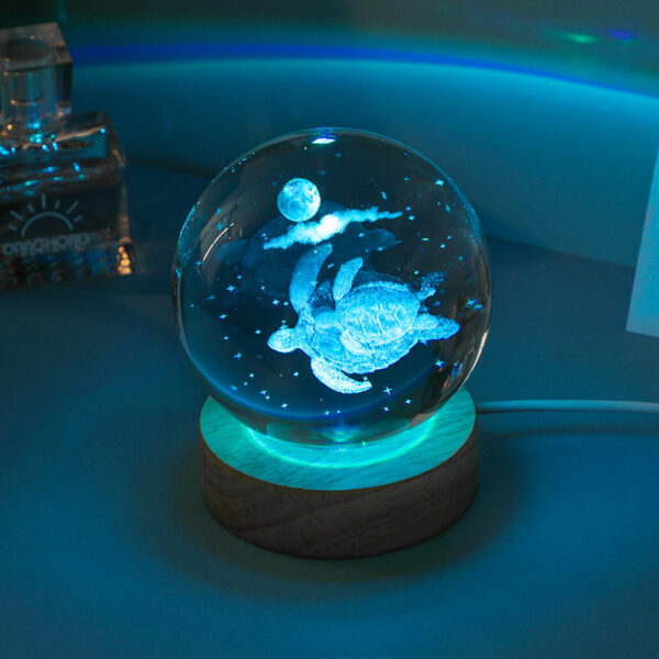 3D Engraved Turtle Crystal Ball Night Light