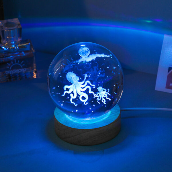 3D Engraved Octopuse Crystal Ball Night Light