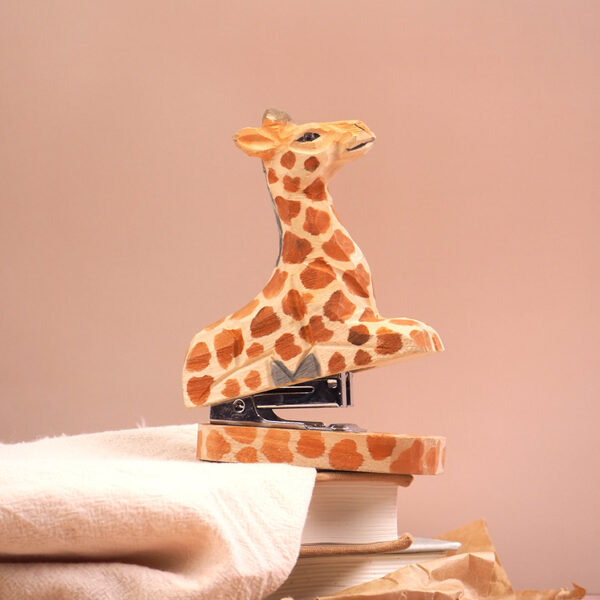 Hand-Carved Wooden Giraffe Stapler