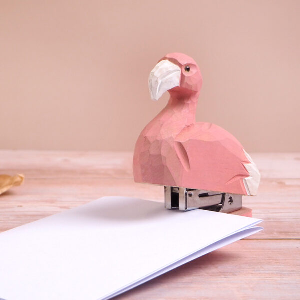 Hand-Carved Wooden Flamingo Stapler