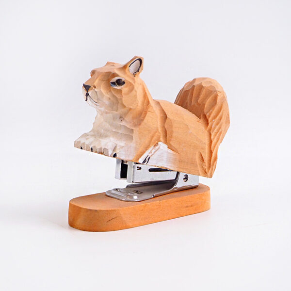 Hand-Carved Wooden Squirrel Stapler