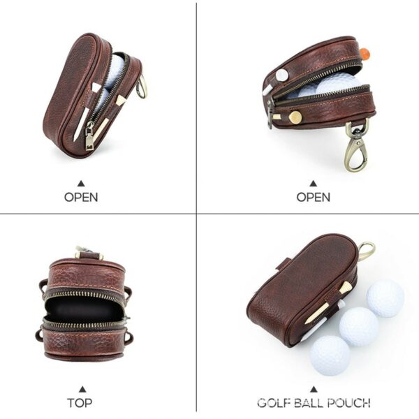 Litchi-Pattern Leather Golf Ball Pouch