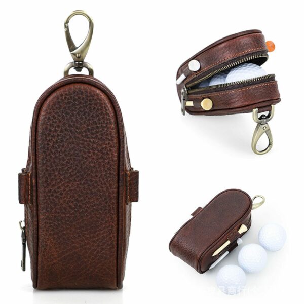 Litchi-Pattern Leather Golf Ball Pouch