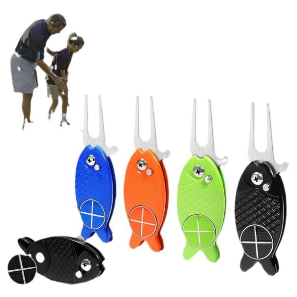 Fish-Shaped Folding Spring Golf Divot Tool