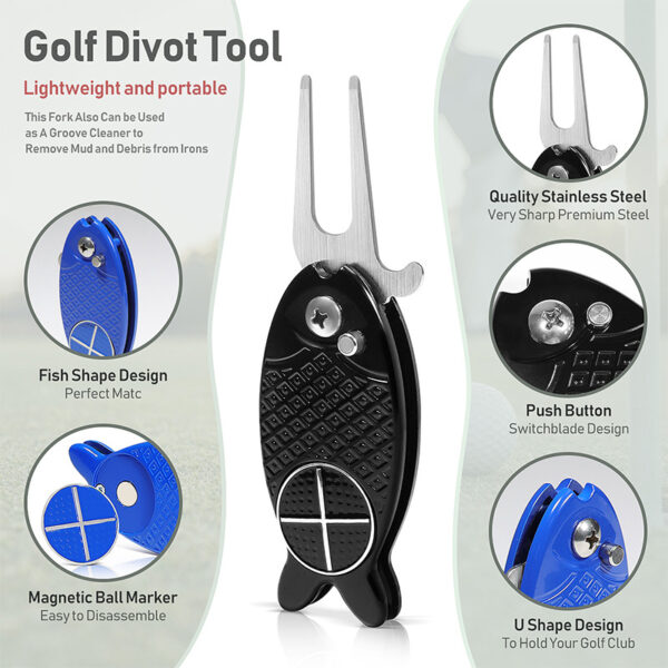 Fish-Shaped Folding Spring Golf Divot Tool