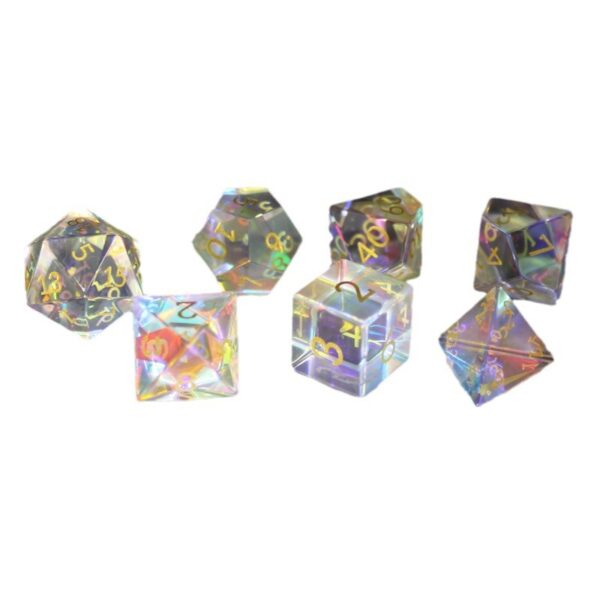 Customizable Iridescent Glass DND Polyhedral Dice Set