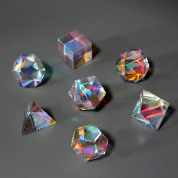 Customizable Iridescent Glass DND Polyhedral Dice Set