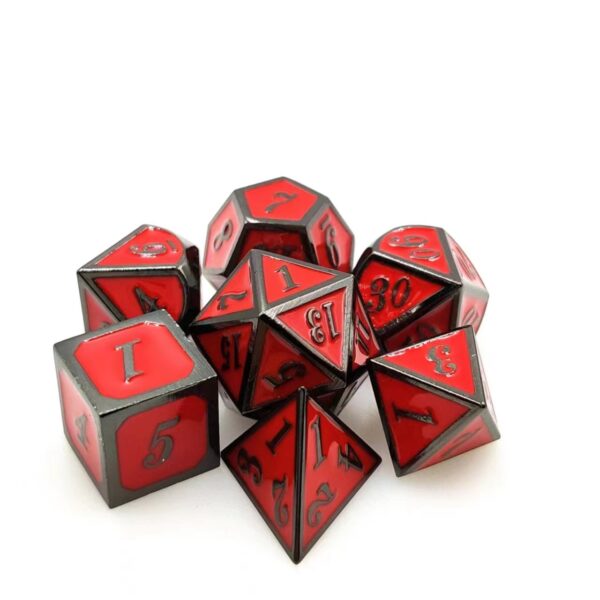 Customizable Red Zinc Alloy DND Dice Set with Black Nickel Edges