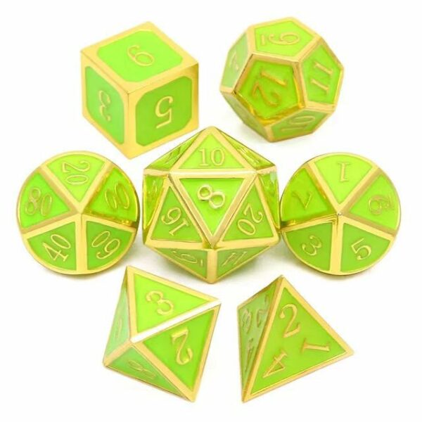 Customizable Green Zinc Alloy DND 7-Piece Dice Set with Gold Edges