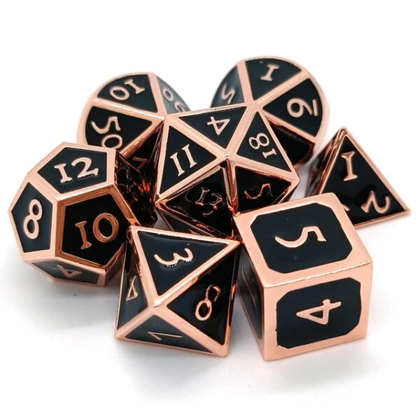 Customizable Black Zinc Alloy DND Dice Set with Red Copper Edges