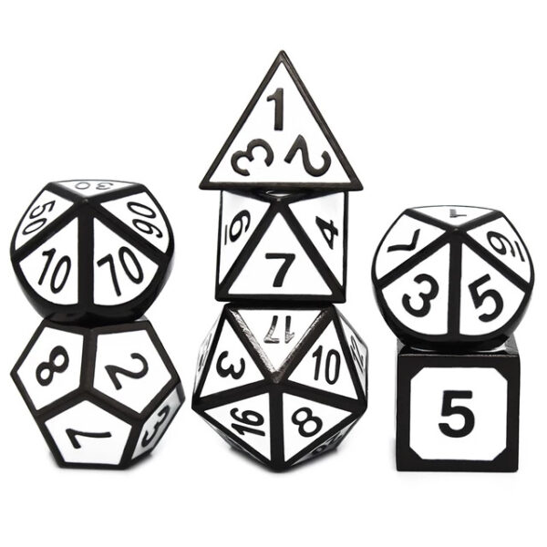 Customizable Black-Edged White Zinc Alloy DND Dice Set