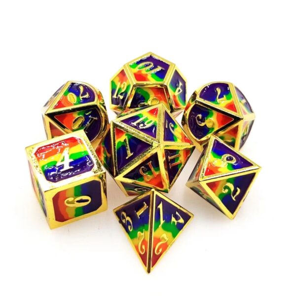 Customizable Seven-Color Rainbow Zinc Alloy DND Dice Set