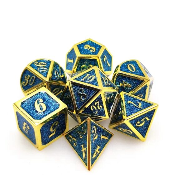 Customizable Gold-Edged Glitter Blue Zinc Alloy DND Dice Set