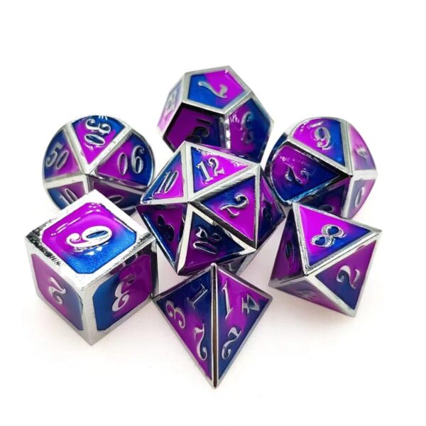 Customizable Blue-Purple Marbled Zinc Alloy DND Dice Set