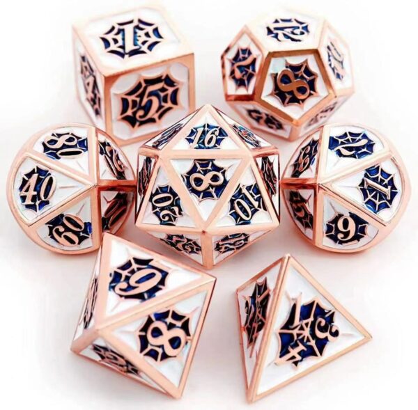 Pink Spider with White and Blue Zinc Alloy DND Dice Set