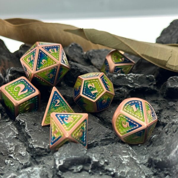 Dragon Scale Blue-Green Mix Zinc Alloy DND Dice Set