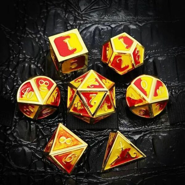 Gold-Edged Red-Yellow Mixed Zinc Alloy DND Dice Set