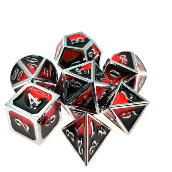 Silver-Edged Black and Red Zinc Alloy DND Dice Set