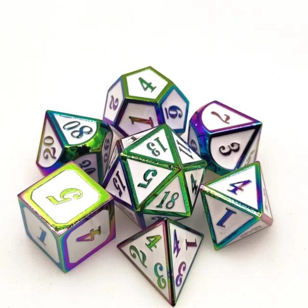 White Zinc Alloy DND 7-Piece Dice Set with Laser-Engraved Edges