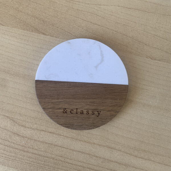 Round Marble and Wood Heat-Resistant Coaster