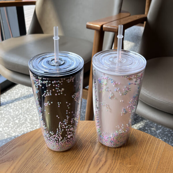 Double-Layer Large Capacity PS Cup with Straw